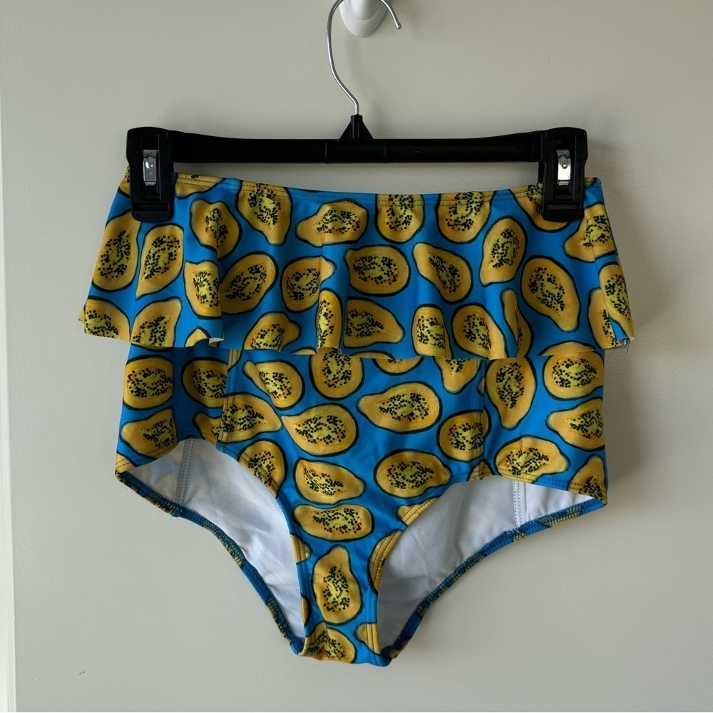 NWOT Kortni Jeane High Waisted Papaya Ruffle Bikini Bottoms Small